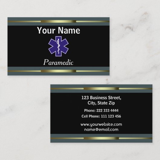 専門の救急医療隊員の金ゴールドおよび黒 名刺 (正面/裏面)