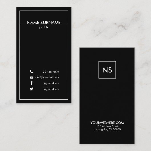 専門の最小主義のモダンできれいなB&Wの垂直 名刺 (正面/裏面)