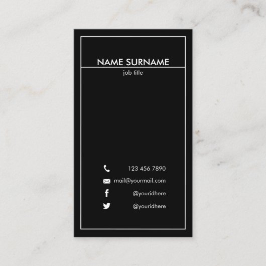 専門の最小主義のモダンできれいなB&Wの垂直 名刺 (正面)