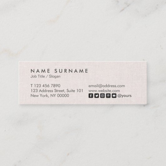 専門の最小主義のリネン小型アポイントメント スキニー名刺 (裏面)