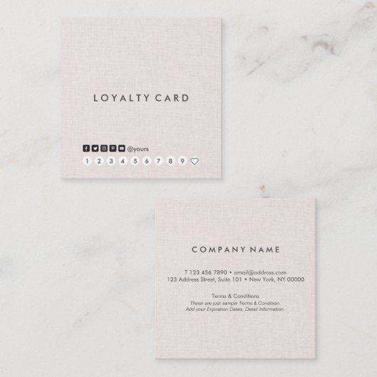 専門の最小主義のリネン正方形のロイヤリティカード スクエア名刺 (正面/裏面)