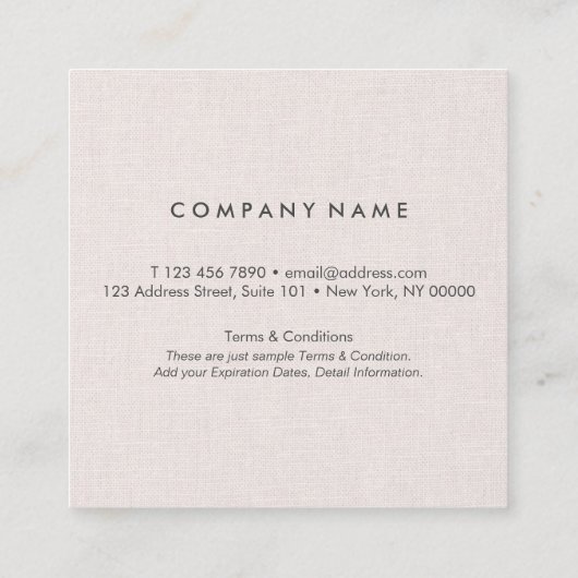 専門の最小主義のリネン正方形のロイヤリティカード スクエア名刺 (裏面)