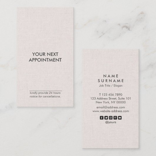 専門の最小主義のリネン縦のアポイントメント 名刺 (正面/裏面)