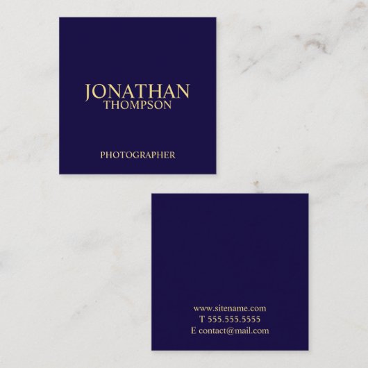 専門の濃紺および金ゴールド スクエア名刺 (正面/裏面)