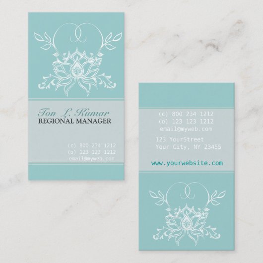 専門の白蓮教の淡い色のなティール（緑がかった色）純度の花柄 名刺 (正面/裏面)