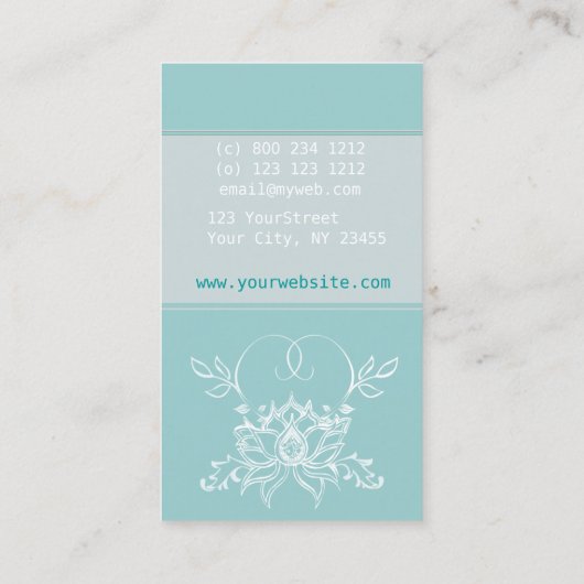 専門の白蓮教の淡い色のなティール(緑がかった色)純度の花柄 名刺 (裏面)