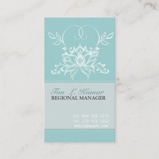 専門の白蓮教の淡い色のなティール（緑がかった色）純度の花柄 名刺 (正面)