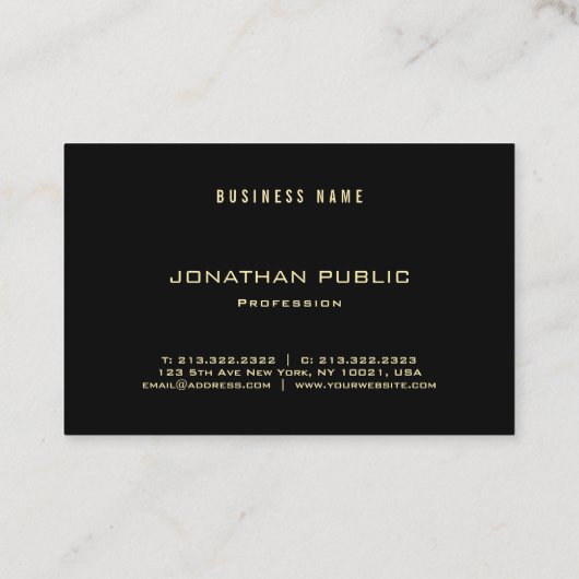 専門の粋でモダンでエレガントな金ゴールドの名前 名刺 (裏面)