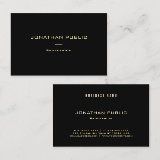 専門の粋でモダンでエレガントな金ゴールドの名前 名刺 (正面/裏面)