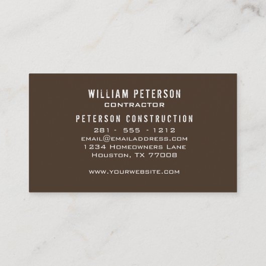 専門の素朴な用具の建設請負業者 名刺 (裏面)