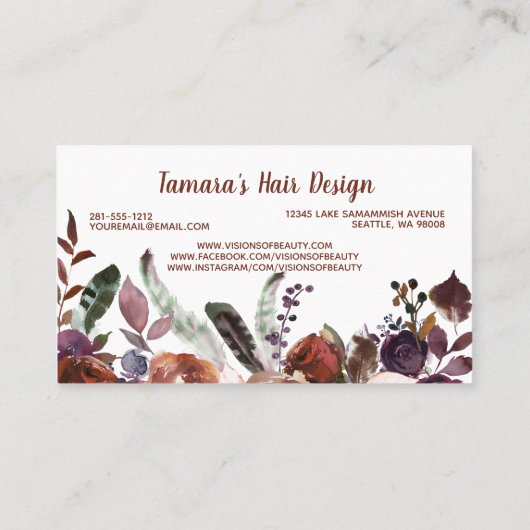 専門の紫色の花の美容師の化粧 名刺 (裏面)