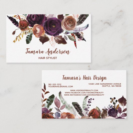 専門の紫色の花の美容師の化粧 名刺 (正面/裏面)