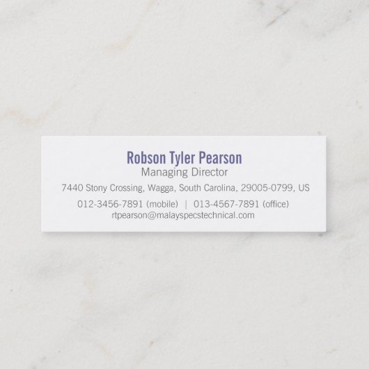 専門の紫色及び白く細い名刺 スキニー名刺 (裏面)