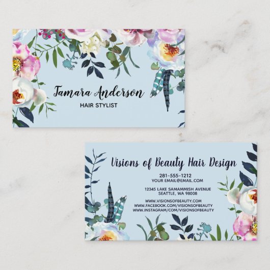専門の美容師の化粧花のピンクのBoho 名刺 (正面/裏面)