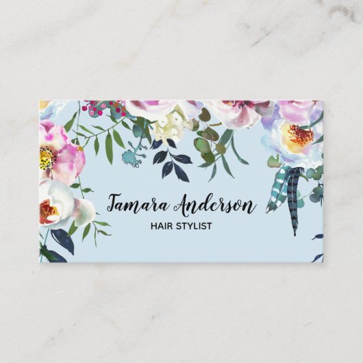 専門の美容師の化粧花のピンクのBoho 名刺 (正面)