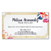 専門の美容師の毛の花のピンクの青 マグネット名刺 (正面)