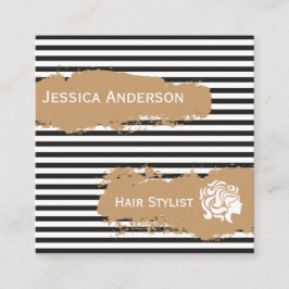 専門の美容師の金ゴールドの白黒のモダン スクエア名刺