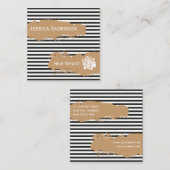 専門の美容師の金ゴールドの白黒のモダン スクエア名刺 (正面/裏面)