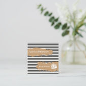 専門の美容師の金ゴールドの白黒のモダン スクエア名刺 (スタンド正面)