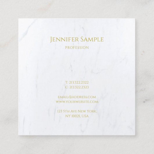 専門の贅沢でエレガントで白い大理石の金ゴールドの文字 スクエア名刺 (裏面)