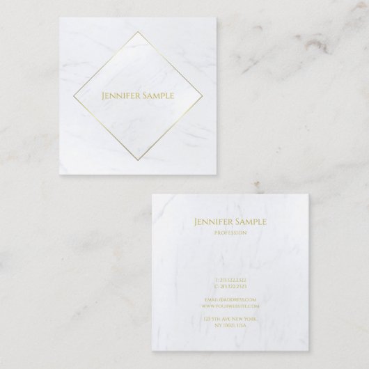 専門の贅沢でエレガントで白い大理石の金ゴールドの文字 スクエア名刺 (正面/裏面)
