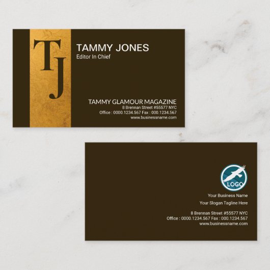 専門の金ゴールドホイルのストライプのモノグラムの手紙 名刺 (正面/裏面)