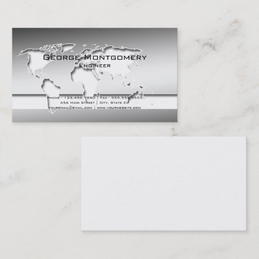 専門の銀製の世界地図 名刺 (正面/裏面)