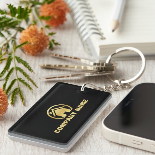 専門の黒および金ゴールドの不動産 キーホルダー (正面右)