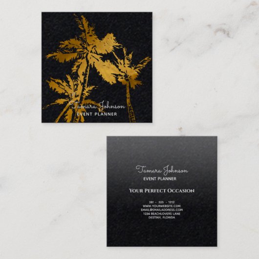 専門モダンで暗い熱帯金色やし自由章の木 スクエア名刺 (正面/裏面)