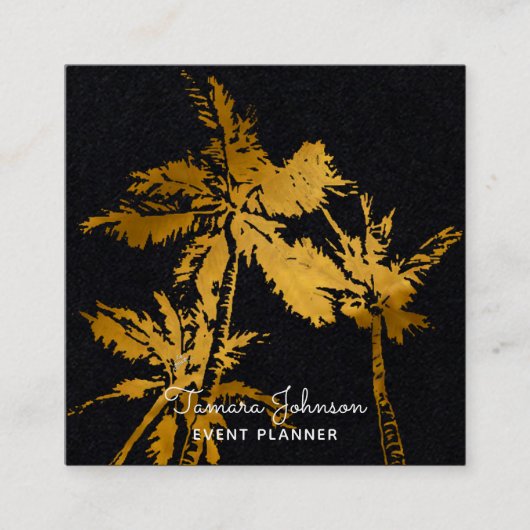 専門モダンで暗い熱帯金色やし自由章の木 スクエア名刺 (正面)