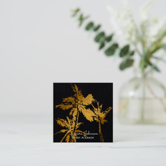 専門モダンで暗い熱帯金色やし自由章の木 スクエア名刺 (スタンド正面)