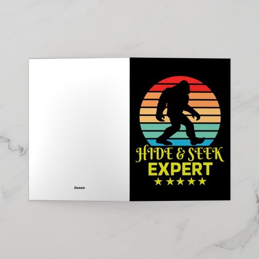 専門家のビッグフットを隠して探おもしろいす 箔グリーティングカード (外側レイダウン)