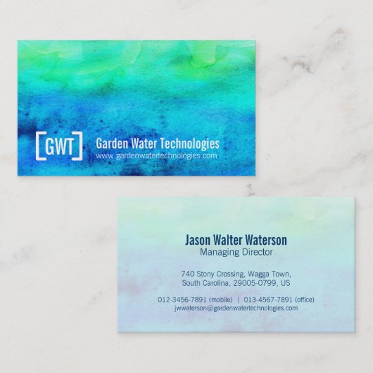 専門水青緑の名刺 名刺 (正面/裏面)