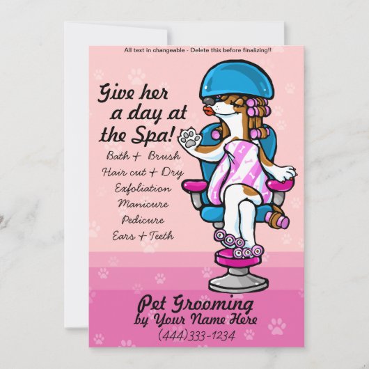 専門犬のグルーミングの広告カード 案内状 (正面)
