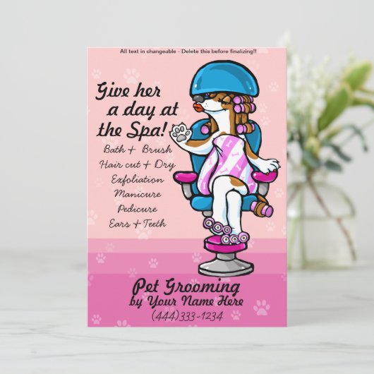 専門犬のグルーミングの広告カード 案内状 (スタンド正面)