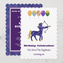射手座の1歳の誕生日　印象派のゴールドラメ 招待状