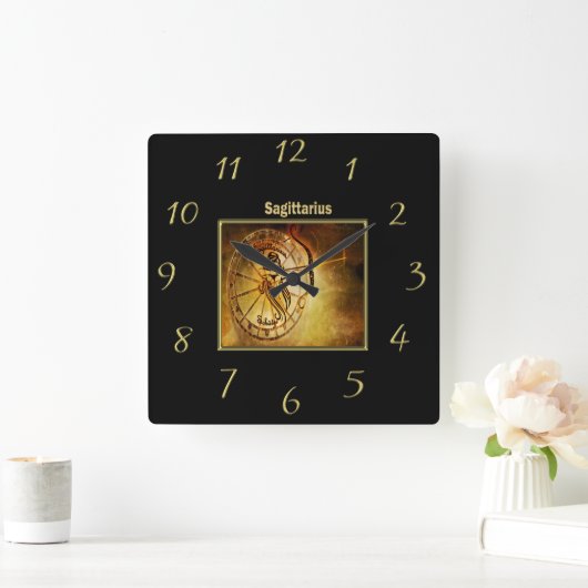射手座の(占星術の)十二宮図の占星術のデザインの占星術 スクエア壁時計 (ホーム)