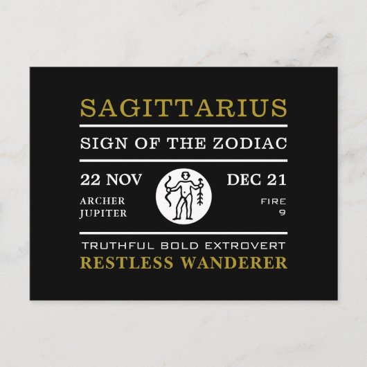 射手座の〔占星術の〕十二宮図の印占星術の、 ポストカード (正面)