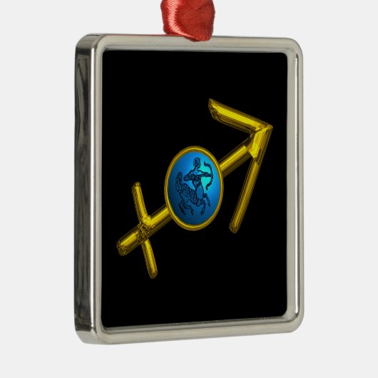 射手座の(占星術の)十二宮図の誕生日の宝石の青のターコイズ メタルオーナメント (右)