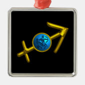 射手座の(占星術の)十二宮図の誕生日の宝石の青のターコイズ メタルオーナメント (正面)