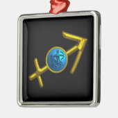 射手座の(占星術の)十二宮図の誕生日の宝石の青のターコイズ メタルオーナメント (左)