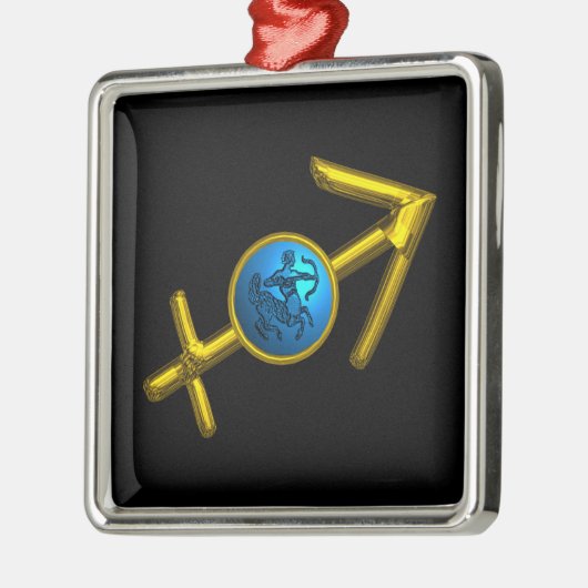 射手座の(占星術の)十二宮図の誕生日の宝石の青のターコイズ メタルオーナメント (左)