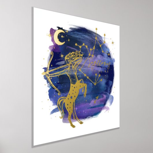 射手座の〔占星術の〕十二宮図カスタム誕生日 箔ポスター (レイダウン)