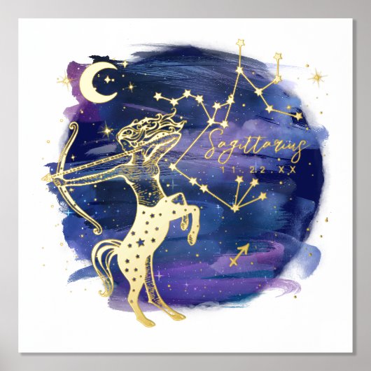 射手座の〔占星術の〕十二宮図カスタム誕生日 箔ポスター (正面)