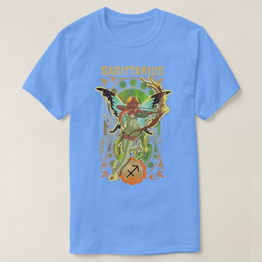 射手座アニメ誕生日フェアリー妖精ブラックギール Tシャツ (デザイン正面)