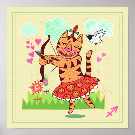 射手座アーチャーキャット〔占星術の〕十二宮図子供部屋プリント ポスター (正面)