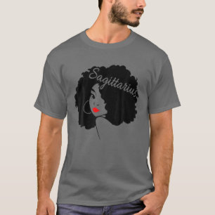 射手座ガール〔占星術の〕十二宮図アフロクイーンブラックウィメンバー Tシャツ