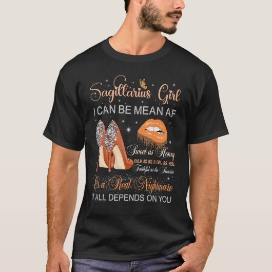射手座ガール〔占星術の〕十二宮図誕生日ハイヒールDrippi Tシャツ (正面)