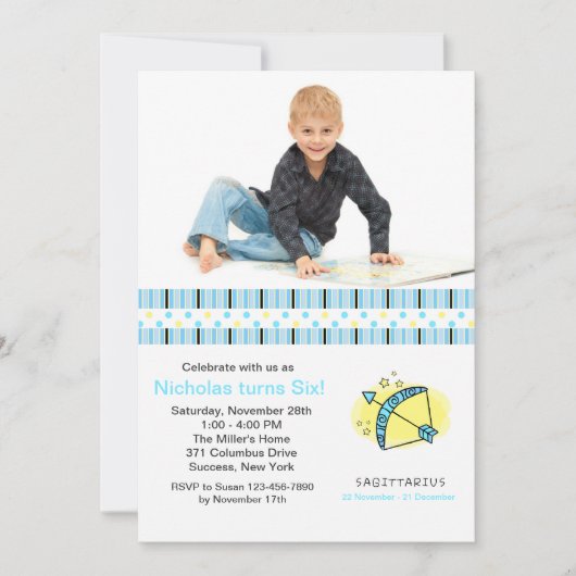 射手座フォト誕生日パーティーへの招待 招待状 (正面)