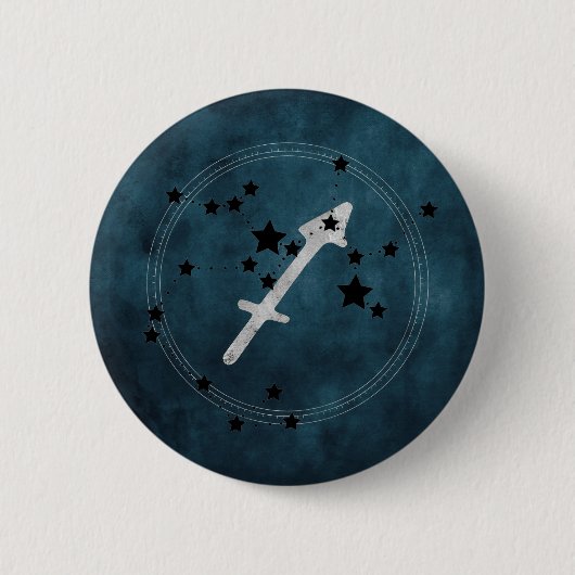 射手座ブラック&シルバー星座〔占星術の〕十二宮図 缶バッジ (正面)